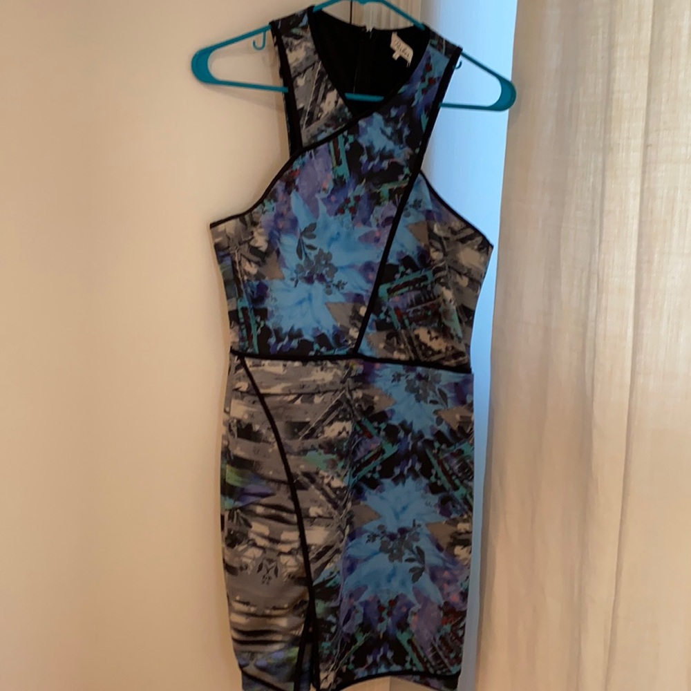 Blue and Grey Print Parker Dress